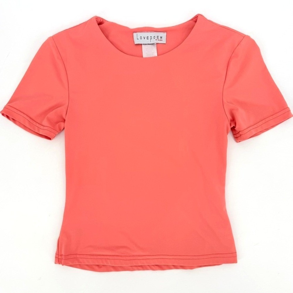 Lovepoem by Block Womens Coral Pink Short‎ Sleeve Crew Neck Stretch Top Size S